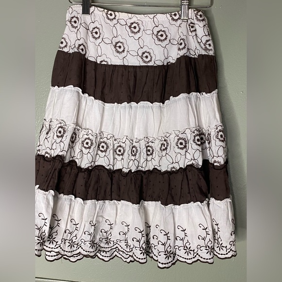 Joe Benbasset Brown/White Pull-On Eyelet Lace Hem Floral Lined Skirt Size Medium - Picture 4 of 8